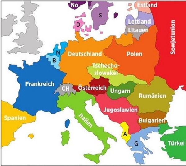 Landkarte von Europa nach dem Ersten Weltkrieg