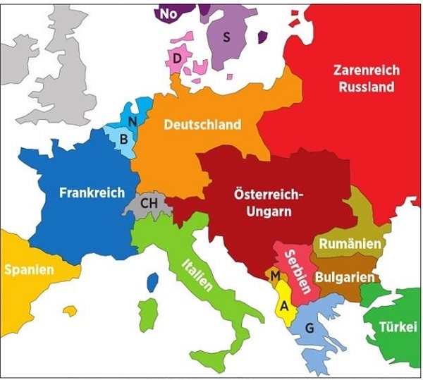 Landkarte von Europa vor dem Ersten Weltkrieg